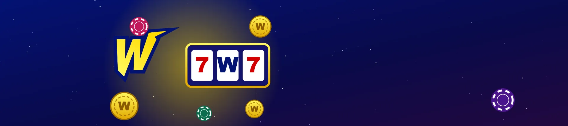 Wonaco Casino banner with the yellow W emblem, slot reels, gold coins and chips Wonaco Casino banner with the yellow W emblem, slot reels, gold coins and chips